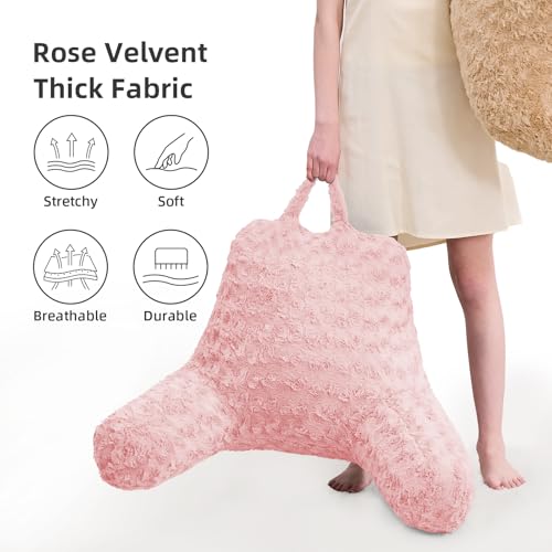 Rose Velvet Reading Pillow with Arms for Comfort and Support