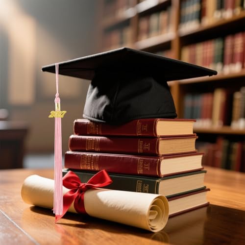 2027 Pink Graduation Tassel with Gold Year Charm for Cap Decoration