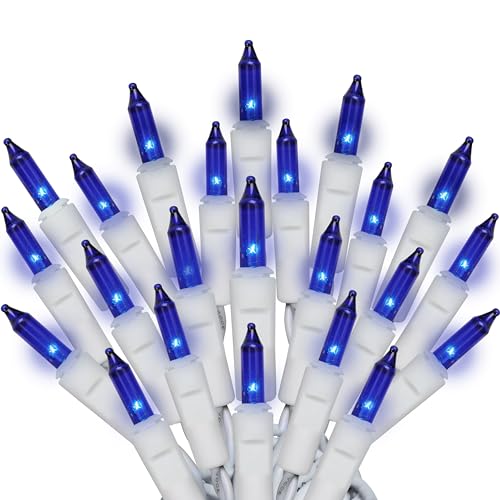 Blue Christmas String Lights 50 Count with White Wire - Indoor/Outdoor Decor