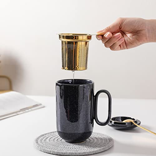 VICRAYS Blue 16 oz Ceramic Tea Mug with Infuser & Lid - Hot Loose Leaf Steeping Cup