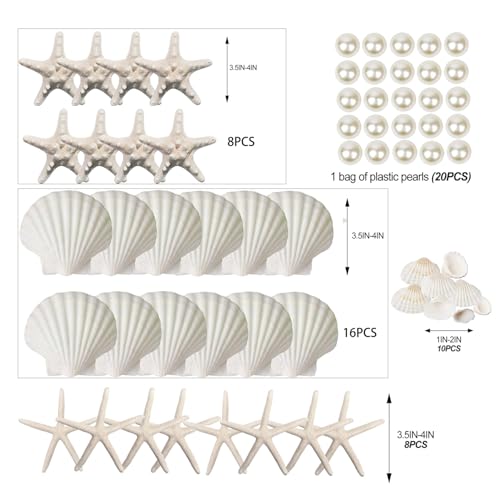 Natural Starfish and Scallop Shells with Pearls for DIY Crafting and Beach Decor 32PCS