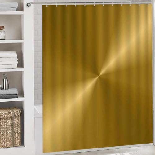 Gold Metallic 4-Piece Bathroom Shower Curtain Set with Non-Slip Rugs