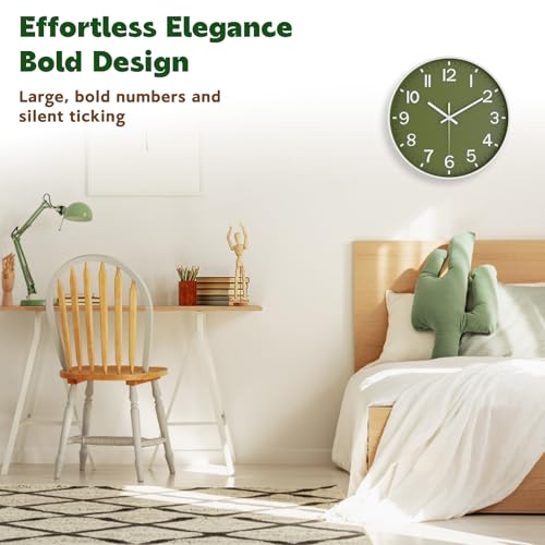 8-Inch Silent Non-Ticking Wall Clock, Modern Olive Green Analog Clock