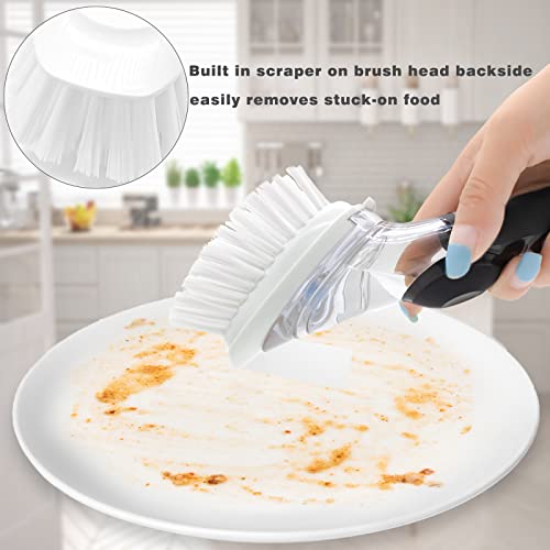 Dish Brush Replacement Heads 4-Pack - Soap Dispensing Refills (White)