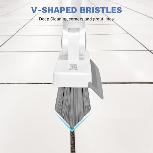 V-Shaped Grout Cleaner Brush with Adjustable Long Handle & Swivel Head