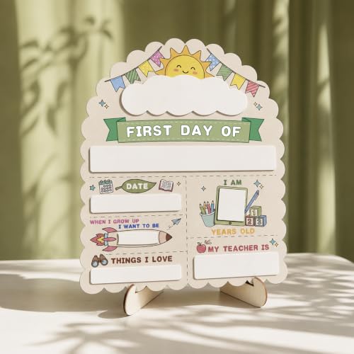 Reusable First Day of School Chalkboard Sign, 12"x10" Wooden Milestone Board