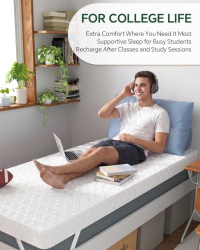 Twin XL Memory Foam Mattress Topper - 3 Inch Cooling Gel Pad