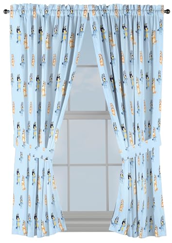 Kids Window Curtains 4-Piece Set with Tiebacks, 42" x 63", Blue