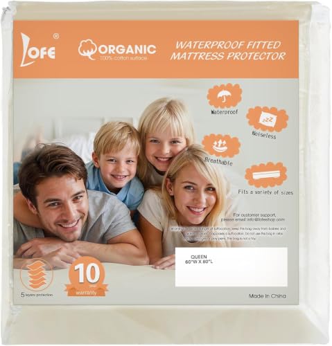 Organic Queen Mattress Protector - 5-Sided Waterproof, Noiseless & Breathable