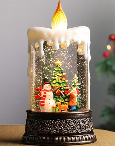 Lighted Candle-Shaped Snow Globe Lantern with Music and Timer