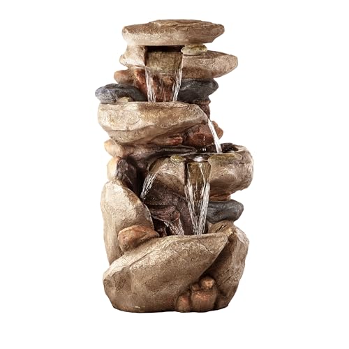 40-Inch Tiered Rock Floor Fountain with Color-Changing LED and Remote