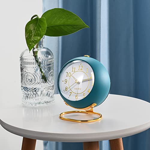 Silent Retro Analog Desk Alarm Clock with Night Light for Bedside - Green
