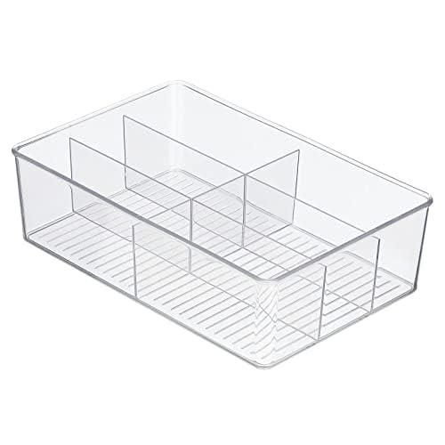 mDesign Plastic Kitchen Cabinet Storage Organizer Bin Box - 6 Divided Sections for Pantry Shelves, Countertops, Island, or Cupboard - Holds Snacks, Tea Bags, Spices, Sauces, Ligne Collection, Clear