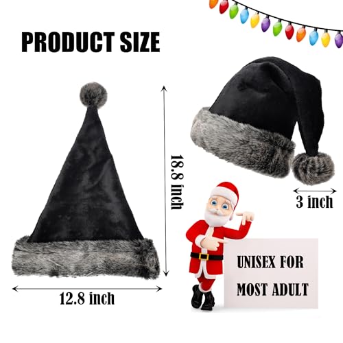 Black Christmas Santa Hat for Adults Plush Holiday Headwear