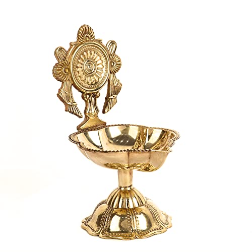Brass Shankh Chakra Diya Oil Lamp Set of 2 - Mandir Pooja Decor