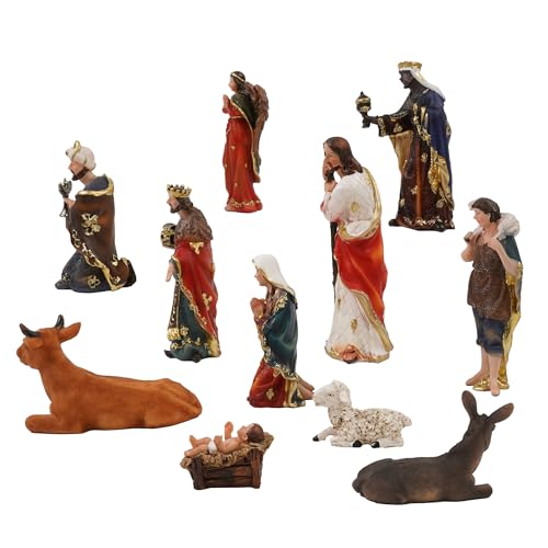 6-Inch 11-Piece Nativity Scene Set Resin Hand-Painted Christmas Figures