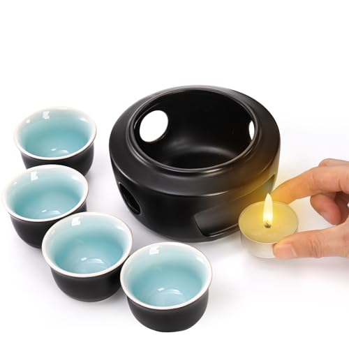 Ceramic Sake Set with Warmer - Hot & Cold Sake Drinking Kit, 7 Pieces
