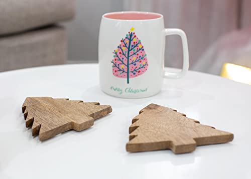 Mary Square Ceramic Christmas Tree Coasters Set of 4, 3.5 x 5 in