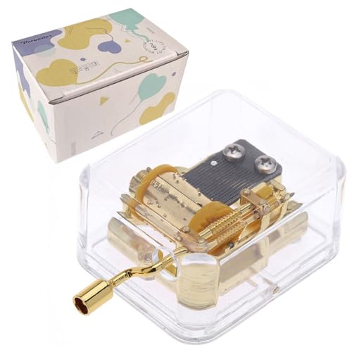 Clear Acrylic Hand Crank Music Box with Gold Mechanism