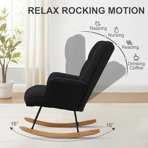 Zedachica Black Teddy Upholstered Nursery Rocking Chair Glider Armchair