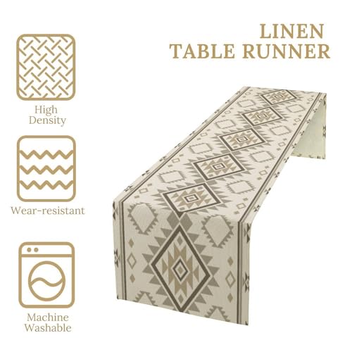 GMLOV Native Aztec Table Runner 13x72in Beige Southwestern Geometric Decor