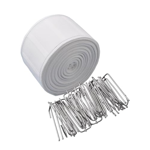 Curtain Pleat Tape Set with 30 Stainless Steel 4-Prong Hooks, 10 Meters