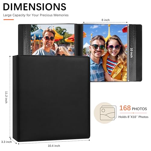 8x10 Photo Album, 168-Capacity Leather Memory Book with Clear Pockets