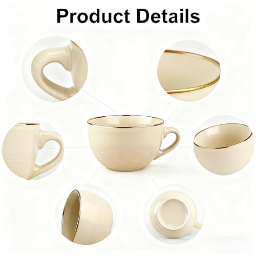 Disoza 24 oz Beige Large Ceramic Coffee Mug with Handle – Oversized Soup Bowl