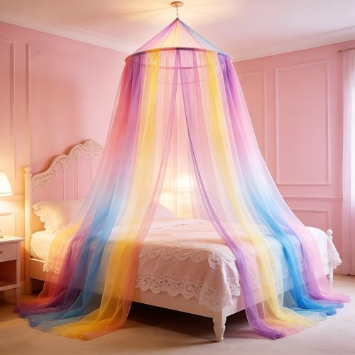 Rainbow Princess Bed Canopy - Hanging Dome Mosquito Netting for Beds