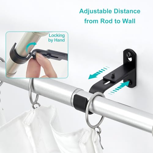 Adjustable Metal Curtain Rod Brackets for 1 Inch Rods - Black, Set of 3