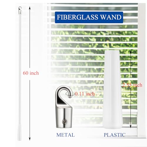 60-Inch Fiberglass Vertical Blind Tilt Wand Replacement with Hook - 2 Pack