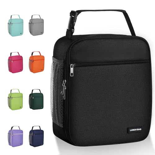 Insulated Lunch Bag for Men and Women, Large Thermal Lunchbox, Black