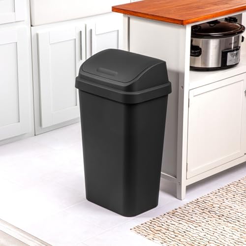 Swing Top Wastebasket 13 Gallon Black 4-Pack Trash Can
