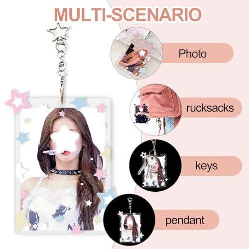 2-Piece Star Acrylic Photocard Holder Keychain for 3-Inch Idol Photo Cards