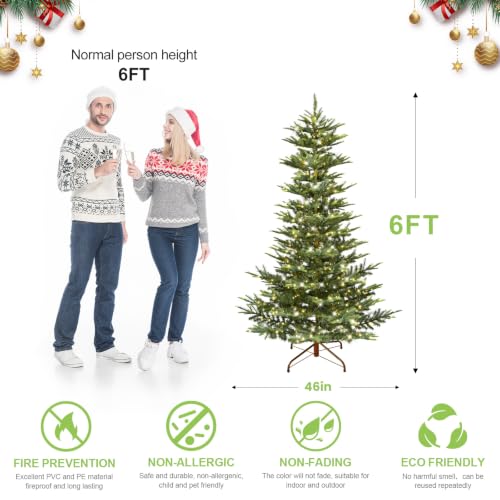 Liguanow 6ft Pre-lit Christmas Tree – Aspen Fir Layered design, 350 LED Lights, Hinged PVC/PE