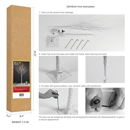 LIGHTSHARE 6 Feet 72 LED Birch Tree Lights 2-Pack Warm White Indoor Outdoor Holiday