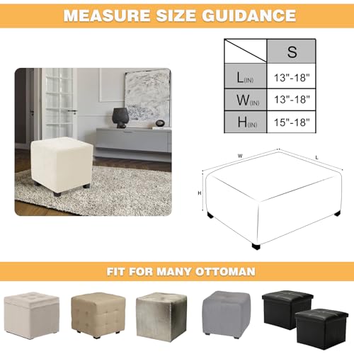 Small Square Ottoman Cover - Stretch Jacquard Slipcover, Beige