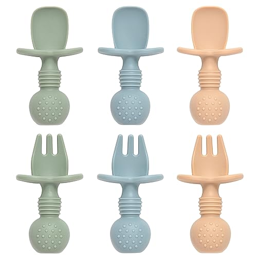 Silicone Baby Feeding Spoons And Forks Set 6 Pack Toddler Utensils