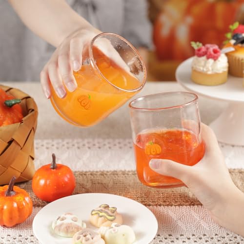 4-Piece Stemless Pumpkin Icon Glass Cup Set - 14oz Fall Drinkware