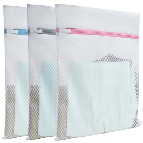 Mesh Laundry Bags for Delicates - 3 Pack with Color-Coded Zippers
