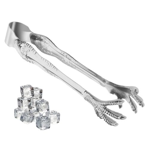 Eispap Silver Ice Tongs with Eagle Claw Non-Slip Grip Stainless Steel Serving Utensils
