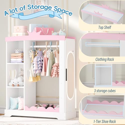 Kids Dress-Up Wardrobe with Jewelry Cabinet, Hanging Rack and Mirror