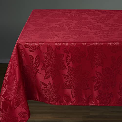 Kadut 70 x 120 Inch Christmas Tablecloth Poinsettia Leaf Red Holiday Decor