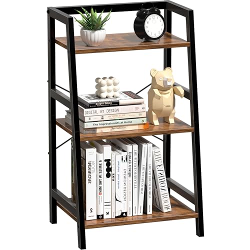 3-Tier Ladder Bookshelf, Small Industrial Storage Rack for Home and Office