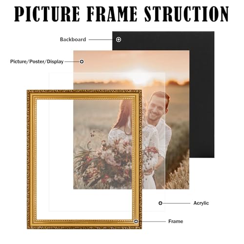 8x10 Gold Picture Frame - Vintage Ornate Wall Hanging and Tabletop Display