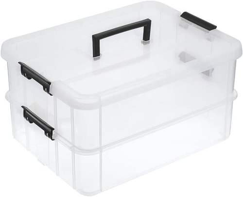 BTSKY Portable 2-Layer Stack & Carry Storage Box - Versatile Organizer for Crafts, Jewelry & More | Black