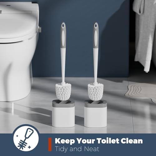 Holaloha Toilet Brush and Holder Set 2 Pack White Compact Deep Cleaning