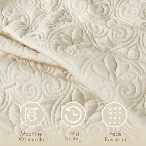 Madison Park Quebec Queen Bedspread Set - 3-Piece Lightweight Split Corner, Cream