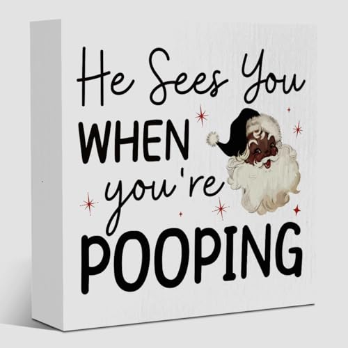 EVXID Pooping8 Funny Christmas Bathroom Decor 5x5 Inches - Santa Toilet Ornament