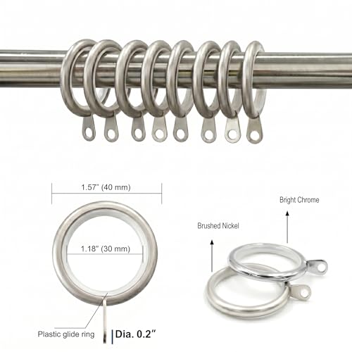 Metal Curtain Rings with Nylon Inset, 1.18 Inch Inner Diameter, Set of 12